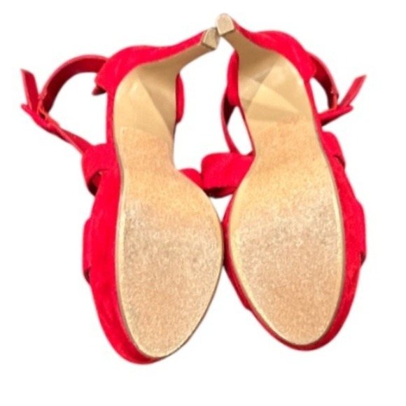 Red Velvet Platform Heels Ankle Strap Criss Cross‎ Sandals Size 9 (See Note) - Picture 7 of 10